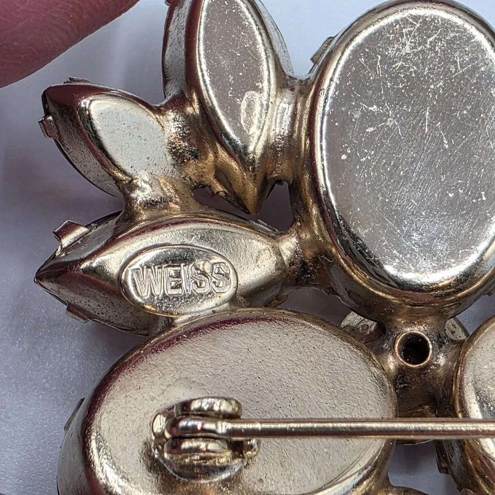 WEISS Brooch Earrings Set Amber Rhinestone Clip‎ Earrings Vintage Stunning Retro